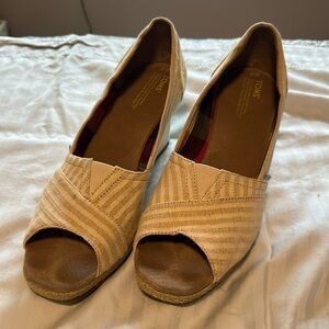 Toms Linen Pinstripe Wedges